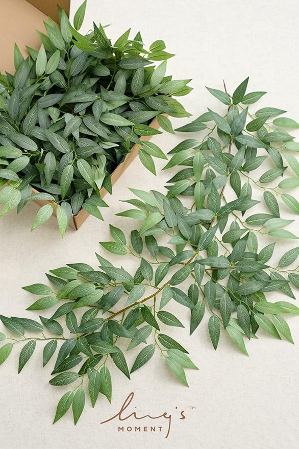 Ling's Moment Artificial Cinnamon Leaf Greenery Garland - 6 Pack, Candle Vines, Splicable 2.3ft Stems for Table Centerpieces, Lantern Rings, Backdrop Floral Arrangements & Wedding Arches