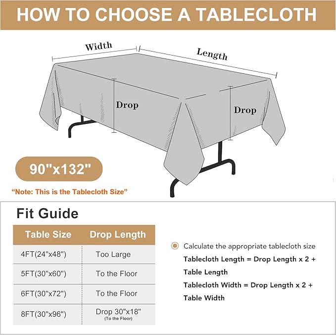 sancua Rectangle Tablecloth - 90 x 132 Inch - Stain and Wrinkle Resistant Washable Polyester Table Cloth, Decorative Fabric Table Cover for Dining Tables, Buffet Parties and Camping, Taupe