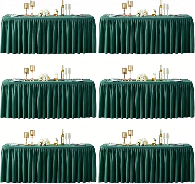6 Packs Hunter Green Tableclothes for 6 Foot Rectangle Tables, Wrinkle Free Fitted Table Cloth 6ft Stretch Table Cover with Skirt for Parties Weddings Birthday Banquet Baby Shower