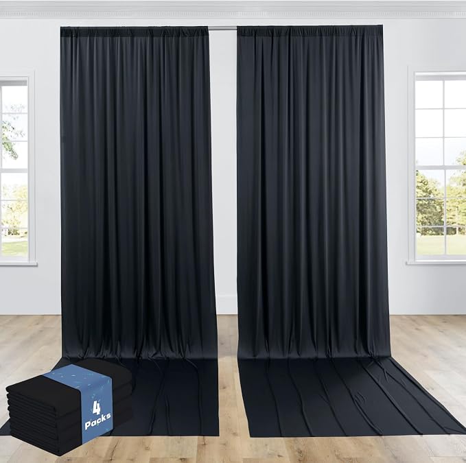 20ftx12ft Black Backdrop Curtain -Wrinkle Free Black Drapes for Birthday Parties, Photography, and Wedding Receptions-4 Panels 5FTx12FT