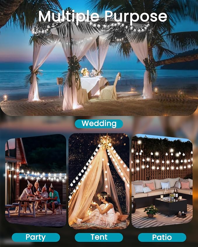 LORRYTE Solar String Lights Outdoor - 50 LED 32FT Waterproof White Solar Powered Crystal Globe Lights for Outside with 8 Lighting Modes for Patio Decorations, Garden, Party, Porch, Wedding, Yard