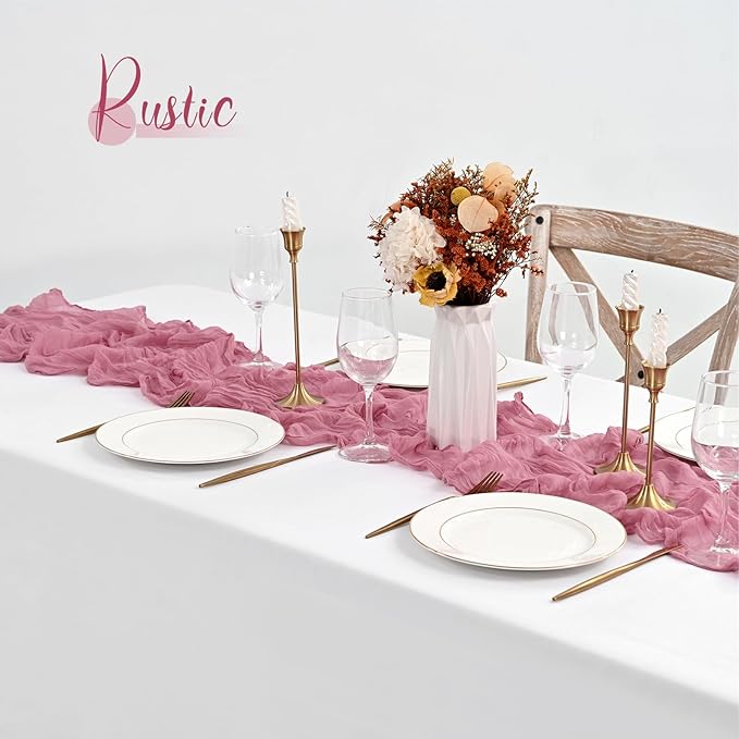 10 Pack Dusty Rose Table Runner 10Ft Cheesecloth Table Runner Boho Gauze Table Runners Romantic Long Sheer Fabric Cheese Cloth Table Runners for Wedding Party Bridal Shower(Dusty Rose)
