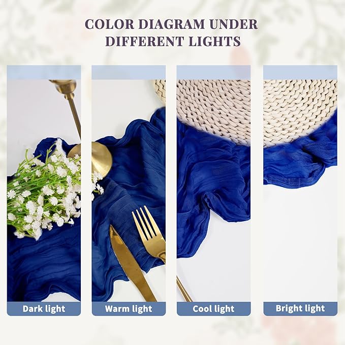 24 Pack Royal Blue Table Runner, Cheesecloth Table Runner Long Romantic Semi Sheer Rustic Boho Gauze Table Runners for Wedding Bridal Shower Birthday Party Decorations(17.7×108 Inch)