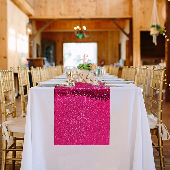 10 Packs 12 x 72 inches Fuchsia Sequin Table Runner, Glitter Runner for Birthday Party Supplies Wedding Holiday Celebration Baby Shower Engagement Anniversary Decor