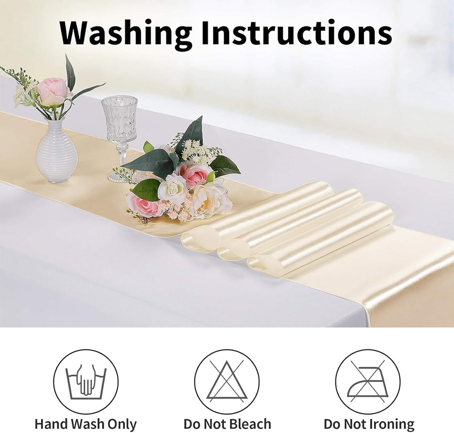 10-Pack Satin Table Runner Champagne 12 x 108 inches Long, Table Runners for Wedding, Birthday Parties, Banquets Decorations(10 Pack, 12x108 Inch, Champagne