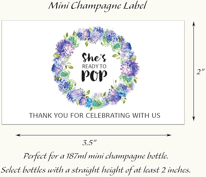 It’s a Boy Mini Champagne Bottle Labels ● SET of 12 ● She’s Ready To POP Baby Shower Favor Label, About to POP Thank You Favors, Blue Boy Baby Shower Gender Reveal Waterproof (Vine)