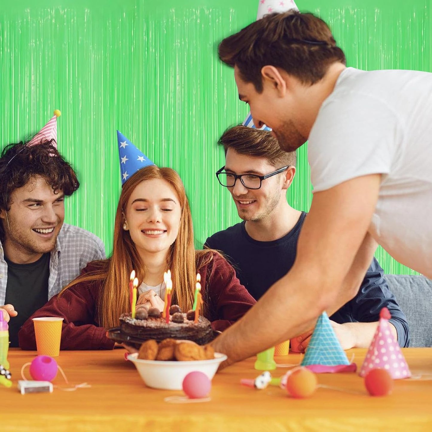 10 Pack Green Foil Curtain Backdrop 3.2ft x 8.2ft Macaron Tinsel Foil Fringe Curtains Streamer Photo Booth Backdrop for Birthday Party Baby Shower Engagement Wedding Holiday Decoration (Macaron Green)