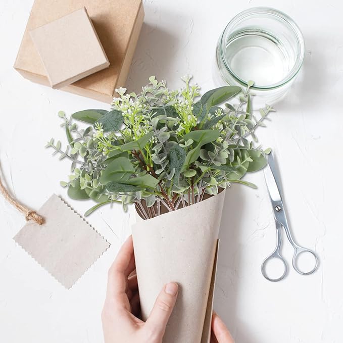 ZeKonan 80 Pcs Mixed Eucalyptus Leaves Stems Bulk Artificial Silver Dollar Leaves for Vase Bouquets Baby Eucalyptus Leaves for Family Wedding Center Flower Arrangement