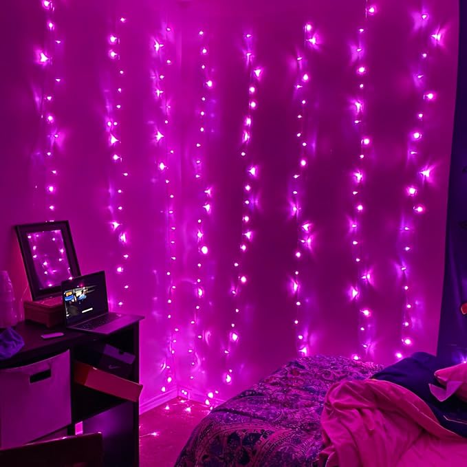 QITONG 2 Pack Battery Operated String Lights, Each 33ft 100 LED Pink Christmas Lights Outdoor Waterproof with Remote, 8 Modes Clear Wire Battery Valentine Day Twinkle Lights Indoor
