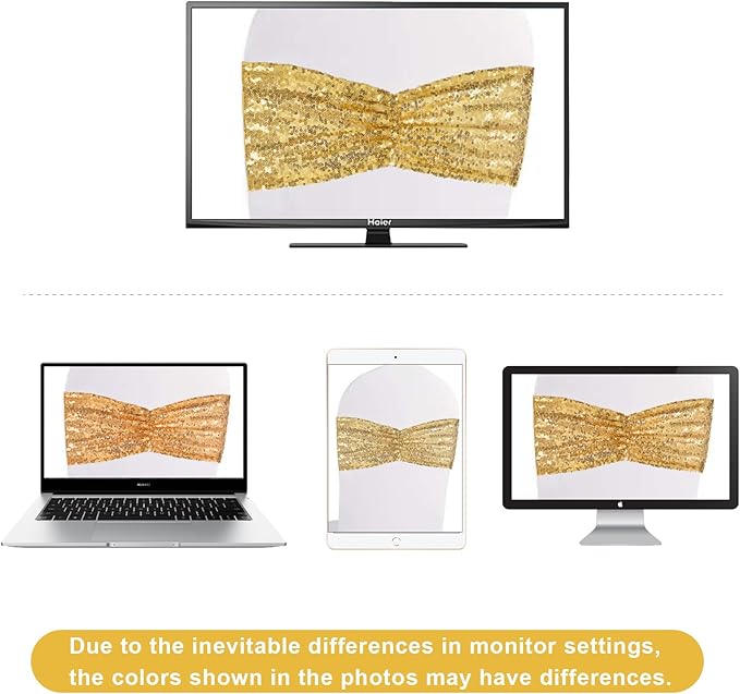Eternal Beauty Set of 100 Sequin Gold Chair Sashes for Chair Cover Wedding Party Decorations