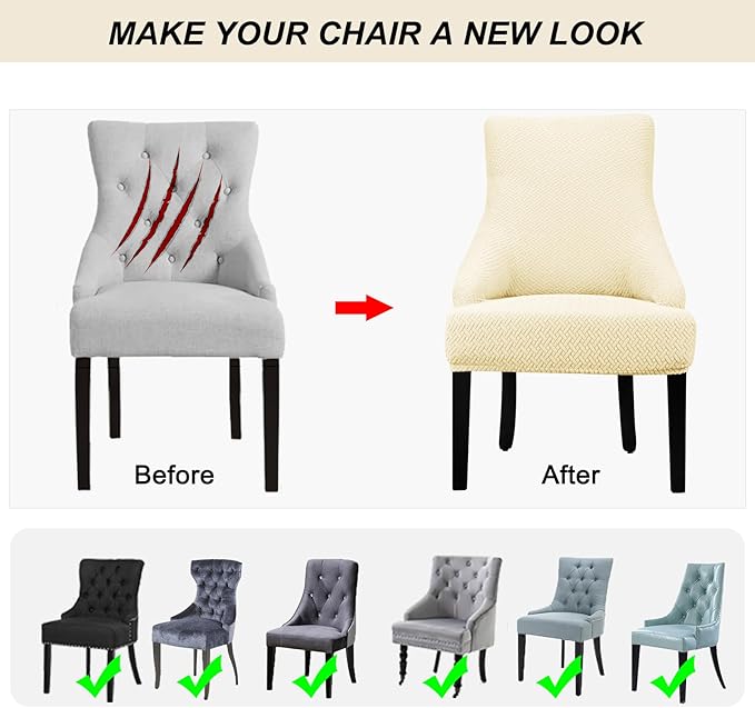 Lellen Stretch Wingback Chair Cover Slipcover - Reusable Wingback Side Chair Slipcover,Accent Chair Cover,Arm Protector Seat Cover,Wing Chair Cover for Dining Living Room Home(1PCS,Cream)