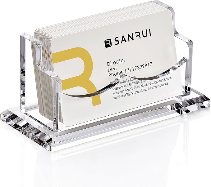 SANRUI Acrylic Business Card Holder for Desk,Clear Horizontal Name Card Stand for Women and Men, Desktop Organizer Display for Office Home Exhibition - 2 Pack 120 Card Capacity