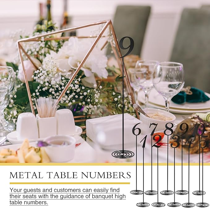 Therwen 20 Pcs Metal Table Numbers 1-20 Table Numbers for Wedding Reception 12 Inch Stainless Steel Party Desk Figure with Sturdy Holder Base for Banquet Wedding Party Event Catering(Black)
