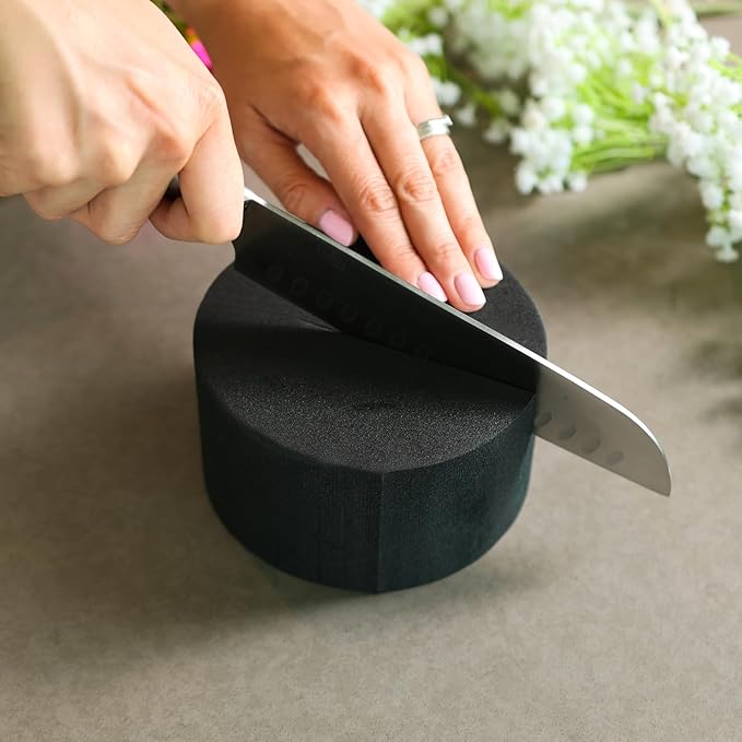 XCEL Floral Foam Blocks - Reusable, Weather Resistant Craft Foam Fresh & Artificial Flower Arrangements, Faux Florist Foam Planters Florist Supplies (Black 5" Round x 3" Thick - 6 Pack)