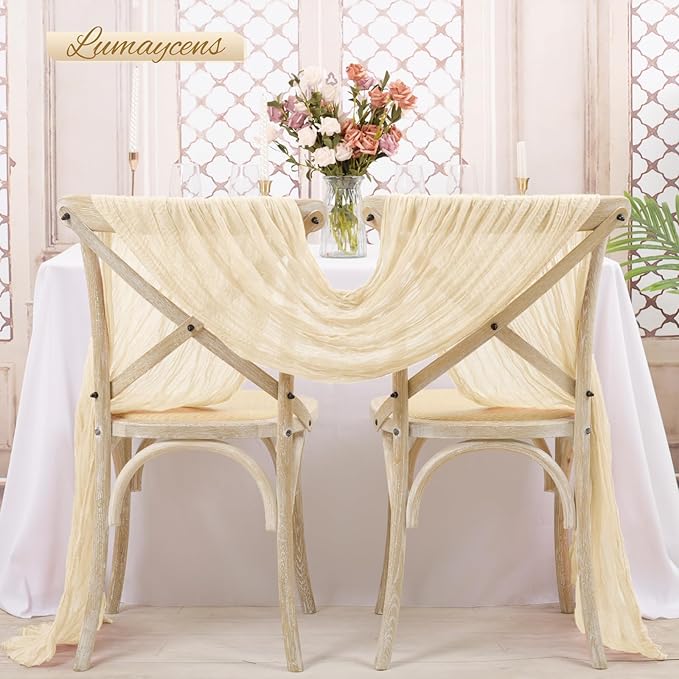 20 Pack Ivory Cheesecloth Table Runner 120 Inch 10FT Rustic Boho Gauze Cheese Cloth Table Runner for Wedding Party Baby Shower Thanksgiving Christmas Decoration