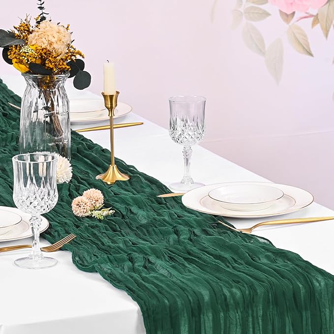 20 Pack Cheesecloth Table Runner - 17x108 Inch Emerald Green Boho Gauze Cheese Cloth Table Runners for Baby Bridal Shower Decoration Wedding Party Summer Garden Farmhouse
