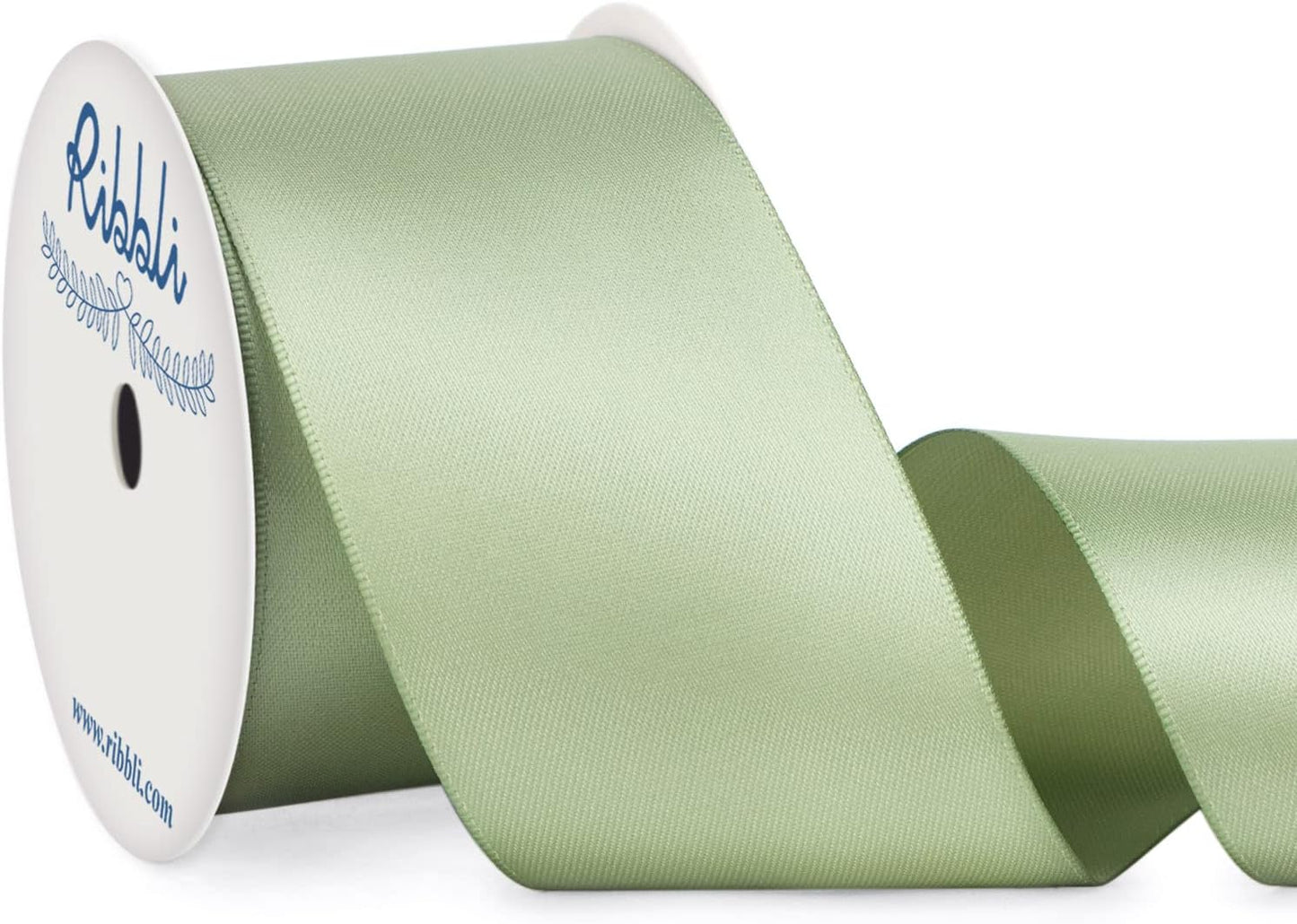 Ribbli Dusty Sage Satin Ribbon Double Faced Satin 2 Inch x Continuous 10 Yards-Sage Green Ribbon for Gift Wrapping Crafts Wedding Decoration Bows Bouquet Floral Arrangement