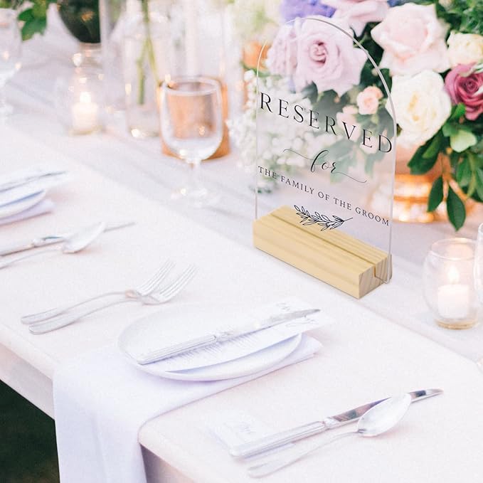 20 Pack Clear Arch Acrylic Sign with Wood Stand- 5x7 Inch Blank Clear Arch Acrylic Sign and 4 Inch Wood Base for DIY Wedding Table Numbers