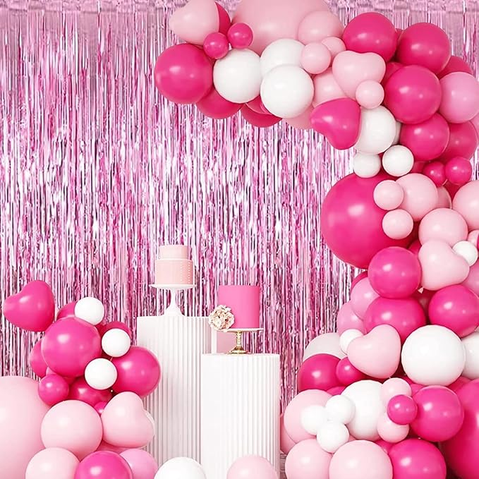 30 Pack Pink Foil Fringe Curtain Backdrop, 3.3x8.2 Feet Metallic Tinsel Streamer Curtains Photo Booth Props for Wedding/Birthday/Baby Shower/Valentine's Day/Princess Themed Party Decorations