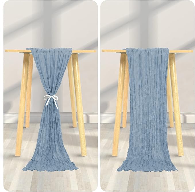 24 Pack Cheesecloth Table Runner 20 x 120 inch Cheese Cloth Table Runner Bulk,Romantic Boho Sheer Gauze Fabric Table Runners for Wedding Reception,Party,Bridal Shower Table Decor(Dusty Blue)