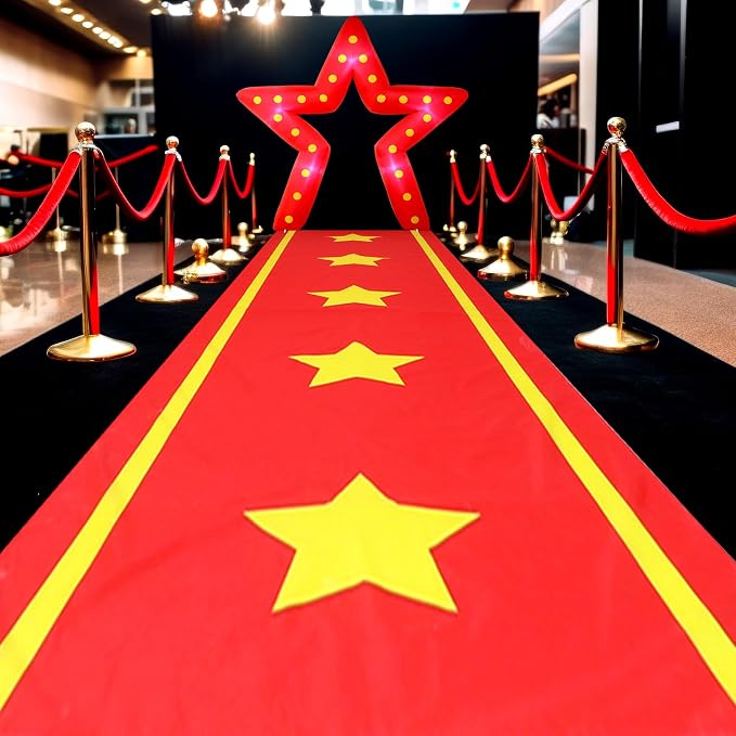 10FT Movie Night Star Outdoor Inflatable Decoration Giant Pentagram Archway with Built in LED Lights Red Runner Rug Movie Theme Blow Up Decor for Red Carpet Awards Birthday Party Yard Garden Decor