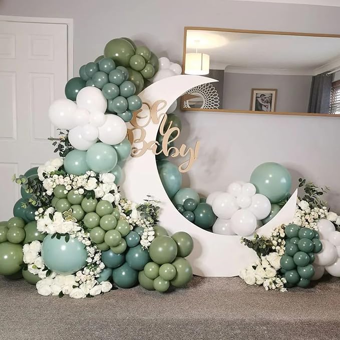 Double Stuffed Sage Green Balloons, Retro Olive Green Balloon Garland Kit Different Sizes 18/12/10/5 Inch Avocado Eucalyptus Green Latex Balloon Arch Kit for Jungle Safari Birthday Party Decorations