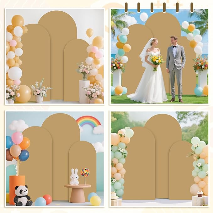 MODFUNS Brown Arch Cover 6&6.6&7.2ft Spandex Arch Backdrop Covers Set of 3 Fitted Arch Stand Cover Khaki Arch Covers Vintage Chiara Covering for Birthday Party Reception Baby Shower Decor