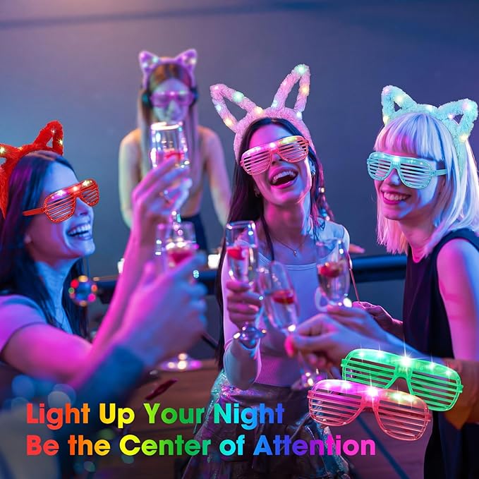 Honoson Light Up Glasses LED Cats Headband Rabbit Headband for Adults Party Favor Packs