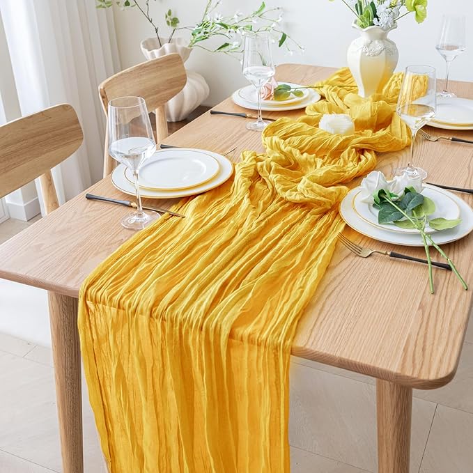 3PCS Table Runner Cheesecloth 10FT Gold Boho Gauze Cheese Cloth Rustic Sheer Table Runners for Wedding Bridal Baby Shower Party Decoration