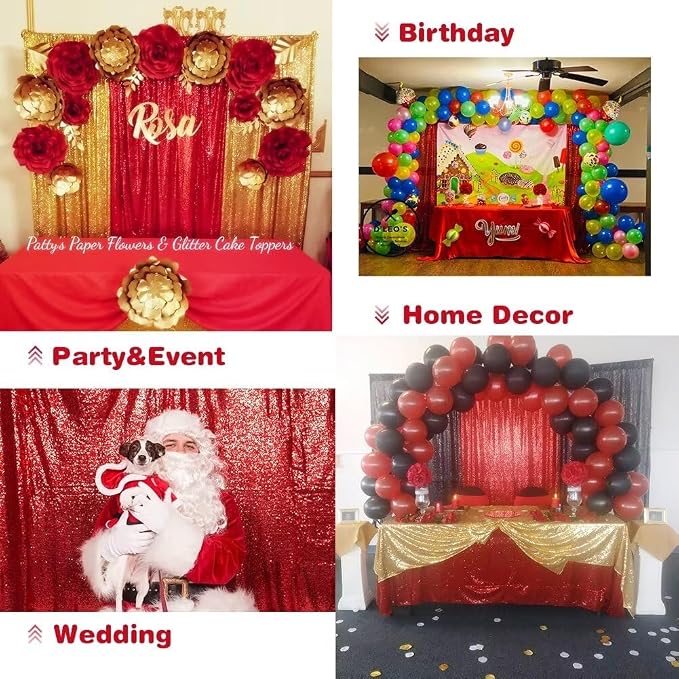 Eternal Beauty Red Sequin Backdrop, 8x10 Ft Glitter Background Curtains for Mother's Day Christmas Shimmer Photography Party Wedding Birthday Back Drop Decor