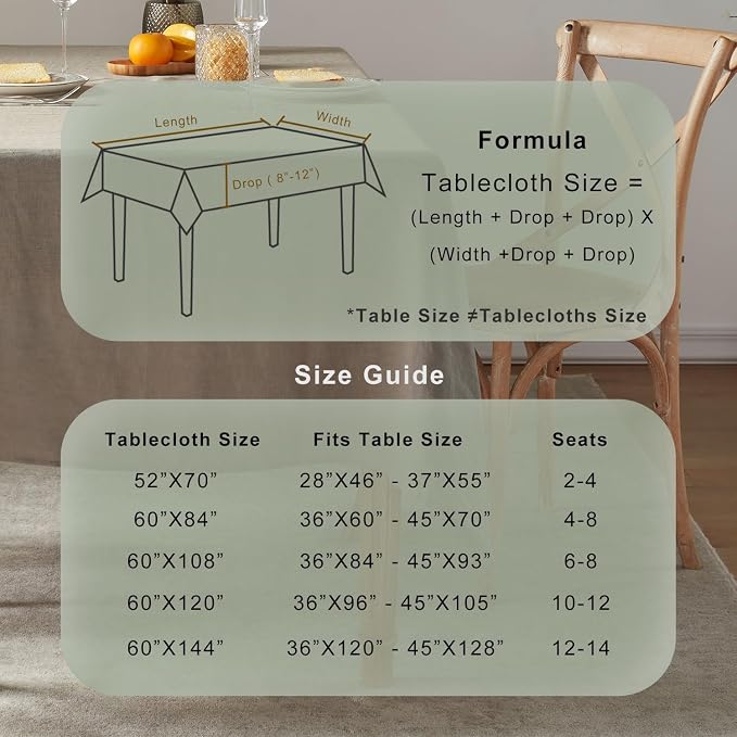 TOSMO 100% French Linen Tablecloth, Washable Farmhouse Rectangle Table Cloth for Kitchen, Dining, Party, Cocktail, Indoor and Outdoor Daily Use(52''x70'',Taupe)