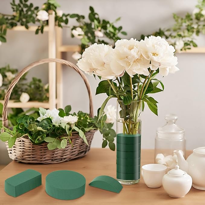 Maitys 12 Pieces Round Floral Foam Wet Green Flower Foam DIY Flower Arrangement Kit for Aisle Wedding Party Decoration(5 x 5 x 1.57 Inches)