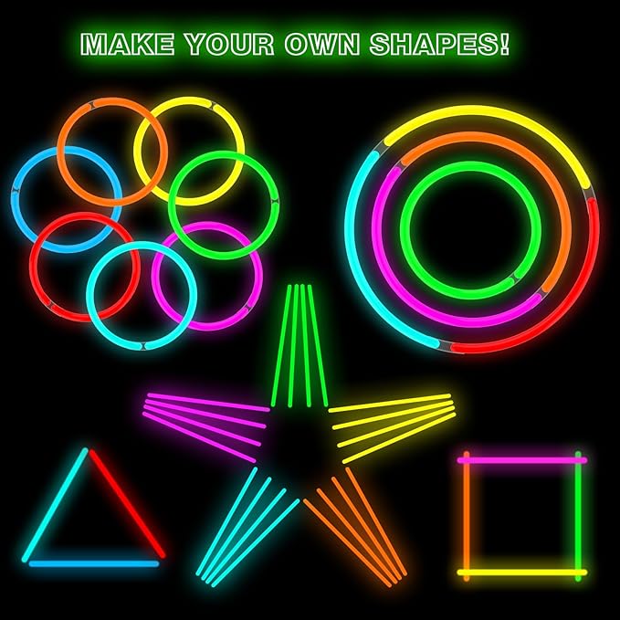 JICUICUI Glow Sticks Bulk Party Pack- Ultra Bright 500PRO Glow in the Dark Party Supplies, Neon Party Favors, Glow Sticks Party Supplies Glow Necklaces and Glow Bracelets with Connectors