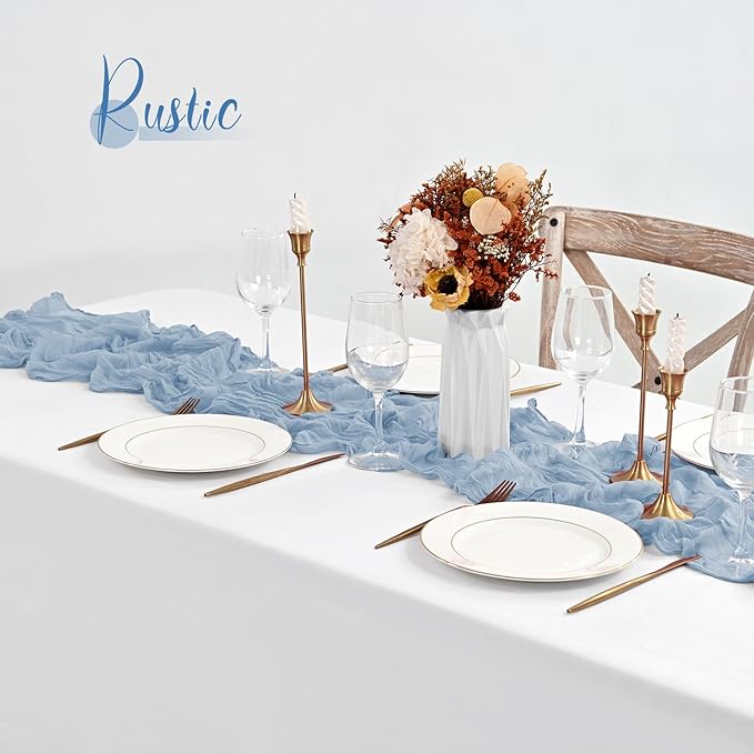 10 Pack Dusty Blue Table Runner 10Ft Cheesecloth Table Runner Boho Gauze Cheese Cloth Table Runners Romantic Long Sheer Fabric Table Runners for Wedding Party Bridal Shower
