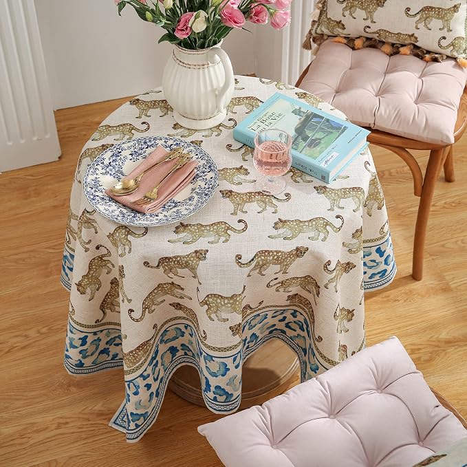 patdrea Vintage Leopard Print Linen Tablecloth,Rectangular,118"x67"-from | Fench Elegant Extra Wide Table Cloth for Rectangle Table,Animal Patterned,Dining Room Kitchen Tea Party Decoration