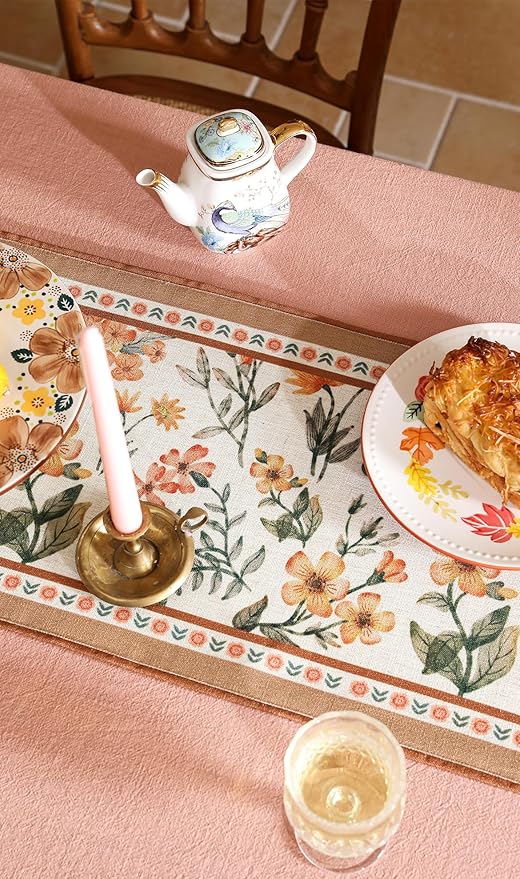 bilin gaier Vintage Linen Table Runner,Floral Table Runners 87 Inches Long,Soft and Luxury Coffee Table Runners.Decoration Tabletop for Kitchen,Dining,Party,Home,Christmas,12"*87"