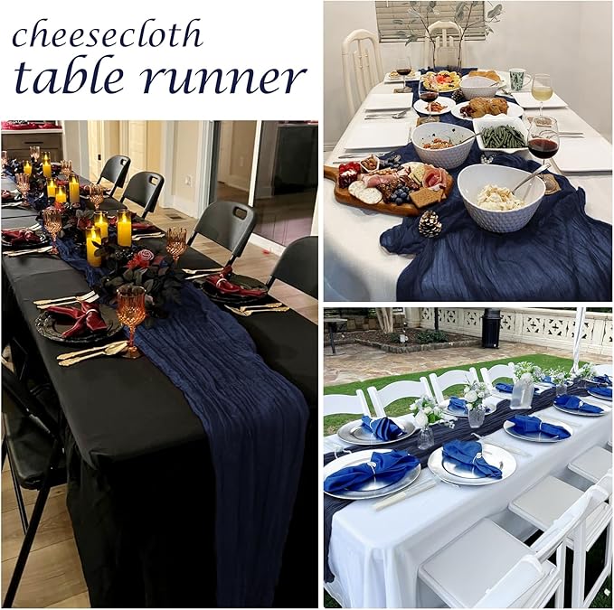 25 Pack Navy Blue Cheesecloth Table Runner 17 x 108 Inch Gauze TableRunner Fabric Semi Sheer Cheese Cloth Table Runner Bulk for Rustic Romantic Wedding Baby Shower Table Decoration