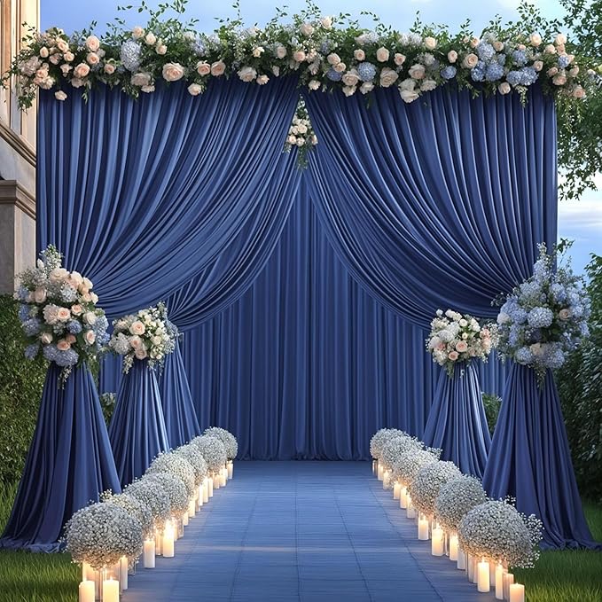 40x10FT Navy Blue Backdrop Curtains for Wedding Parties, Wrinkle Free Polyester Photography Backdrop Drapes for Wedding Baby Shower Birthday Parties Stage Background Stand Decorations 4x10ft,10 Panels