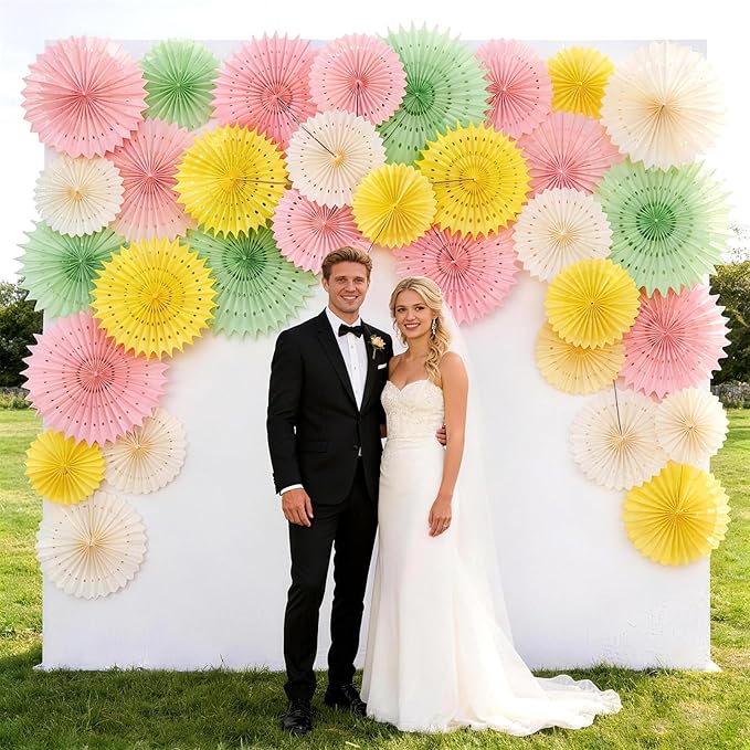 Paper Jazz 11pcs Pastel Paper Fans, Soft Colorful Party Decorations for Spring, Fairy, Tea Party, Birthday Hanging Paper Flowers for Wedding, Baby Shower, Garden Decor