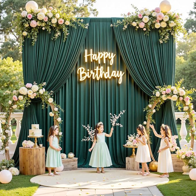 10ftx12ft Hunter Green Backdrop Curtains for Parties, Wrinkle Free Polyester Hunter Green Photo Backdrop Drapes 2 Panels 12 ft Long Back Drop Cloth for Wedding Birthday Photography Background Party