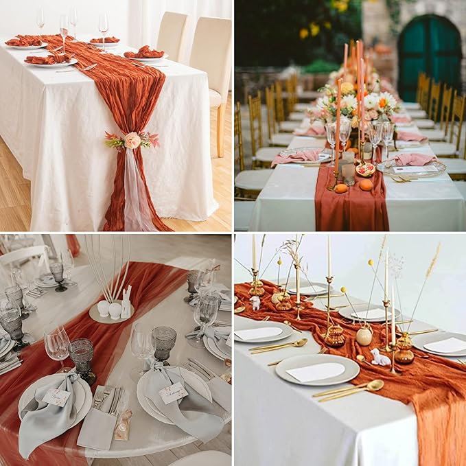 8 Pack Terracotta Cheesecloth Table Runner 10Ft Gauze Cheese Cloth Table Runner 35 x120Inch Romantic Boho Table Runners for Wedding Birthday Party Engagement Anniversary Bridal Baby Shower Table Decor