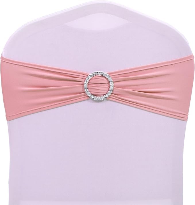 MDS Pack of 125 Spandex Chair Sashes Bows Universal fits Elastic Stretch Chair Bands Ties with Buckle Slider Bow for Wedding Decoration Spandex Slider Sashes Bow - Dusty Rose