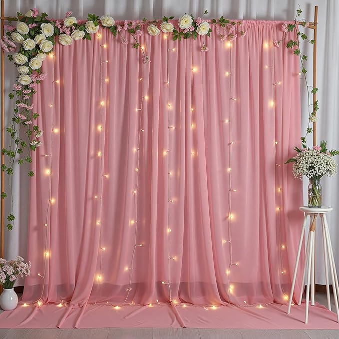 10ft x 10ft Dusty Rose Backdrop Curtains, Wrinkle-Free Sheer Chiffon Fabric Photo Backdrop Drapes for Wedding Arch Party Ceremony Stage Photography Birthday Decorations