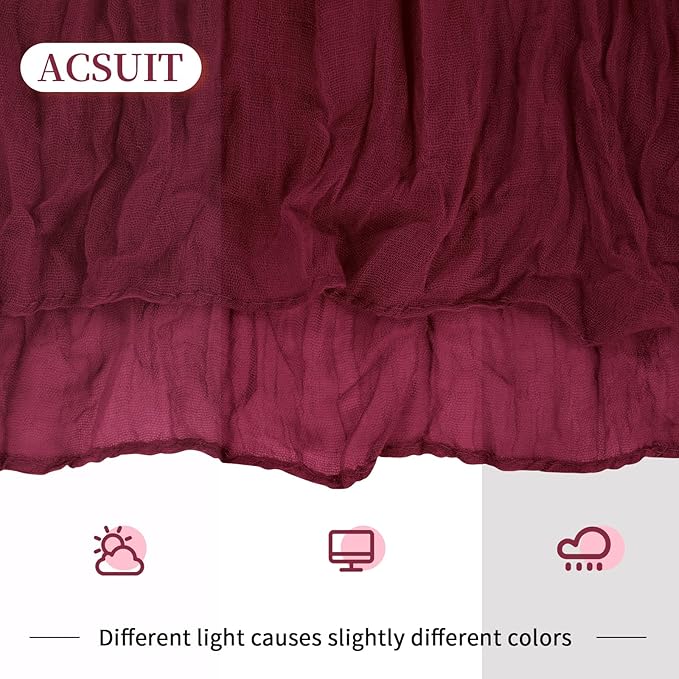 16 Pack Burgundy Cheesecloth Table Runner 20 x 120 inch Gauze Table Runners 10 FT Long,Semi Sheer Boho Cheese Cloth Fabric Table Runner Bulk for Party,Wedding,Baby Shower,Bridal Shower Decoration