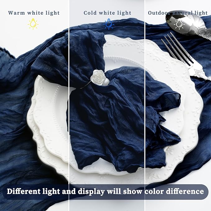 60 Pack Navy Blue Cheesecloth Napkins Washable Set of 60 Navy Blue Cloth Napkins 21x21 Inches Rustic Boho Cotton Gauze Dinner Table Napkins for Wedding Bridal Baby Shower Summer Party Table Decor