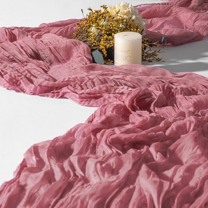 15 Packs Cheesecloth Table Runner Dusty Rose,10 Ft Dark Pink Rustic Gauze Boho Wedding Table Runner Decoration, Wedding Table Decor Table Cloth for Wedding Party Bridal Shower Table,21.5x120in