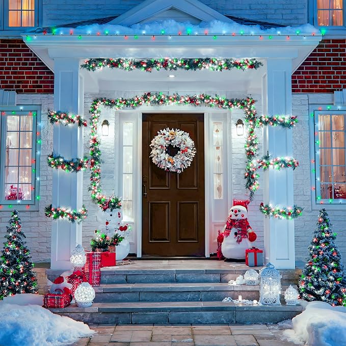 JMEXSUSS 2 Pack Solar String Lights Outdoor Waterproof, Total 400 LED 151FT Solar Christmas Lights Outdoor, 8 Modes Christmas Light for Outside Patio Yard Tree Decorations, Red White and Green
