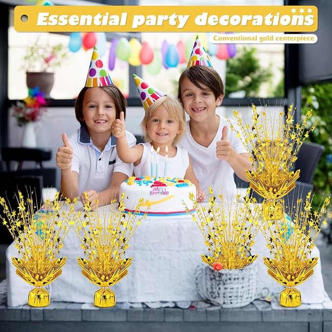 6 Pack Metallic Foil Spray Centerpiece Star Table Decoration Burst Table Centerpieces for Birthday Weddings Anniversaries Christmas New Year Holiday Party Supplies Decor (Gold)