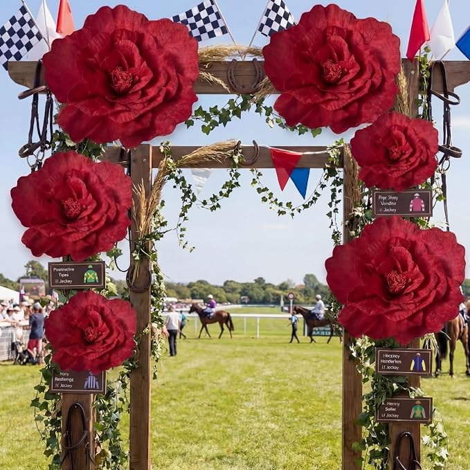 Norme 6 Pcs Derby Day Giant Flowers for Decoration 12, 16, 20 Inch Large Artificial Rose Petals Giant Flowers Large Red Peony for Wedding Arch Decoration, Home Decor, Anniversary Birthday