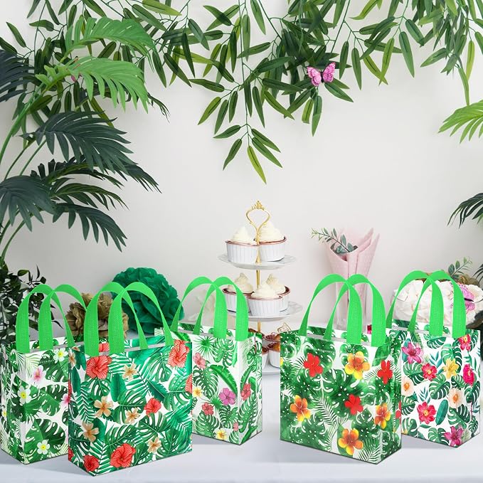 Sweetude 40 Pcs Luau Gift Party Favor Bags with Handle, Non Woven Goodie Bags Birthday Favor for Birthday Baby Shower Packaging Supplies